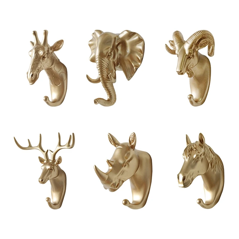 

New Wall Mounted Hooks Animal Head Rack Coat Caps Wall Hanger Horse Elephant Hooks Decorative Decor Bathroom Accessories