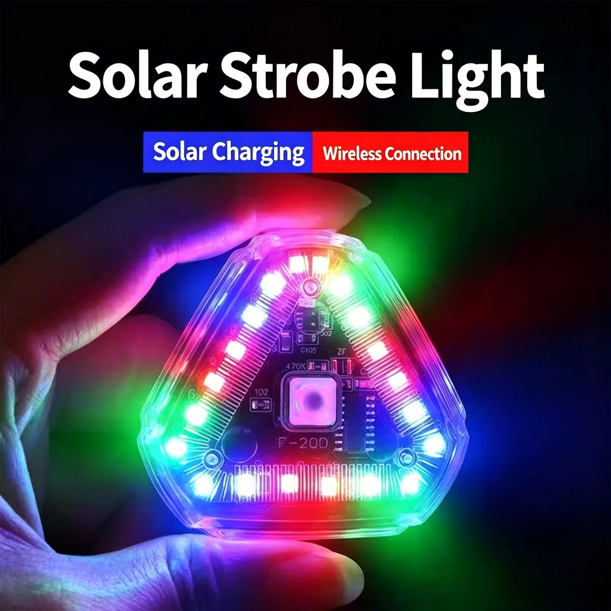 Solar Triangle LED Strobe Warning Light, Waterproof Anti-collision Flashing Signal Lamp for Car Motorcycle