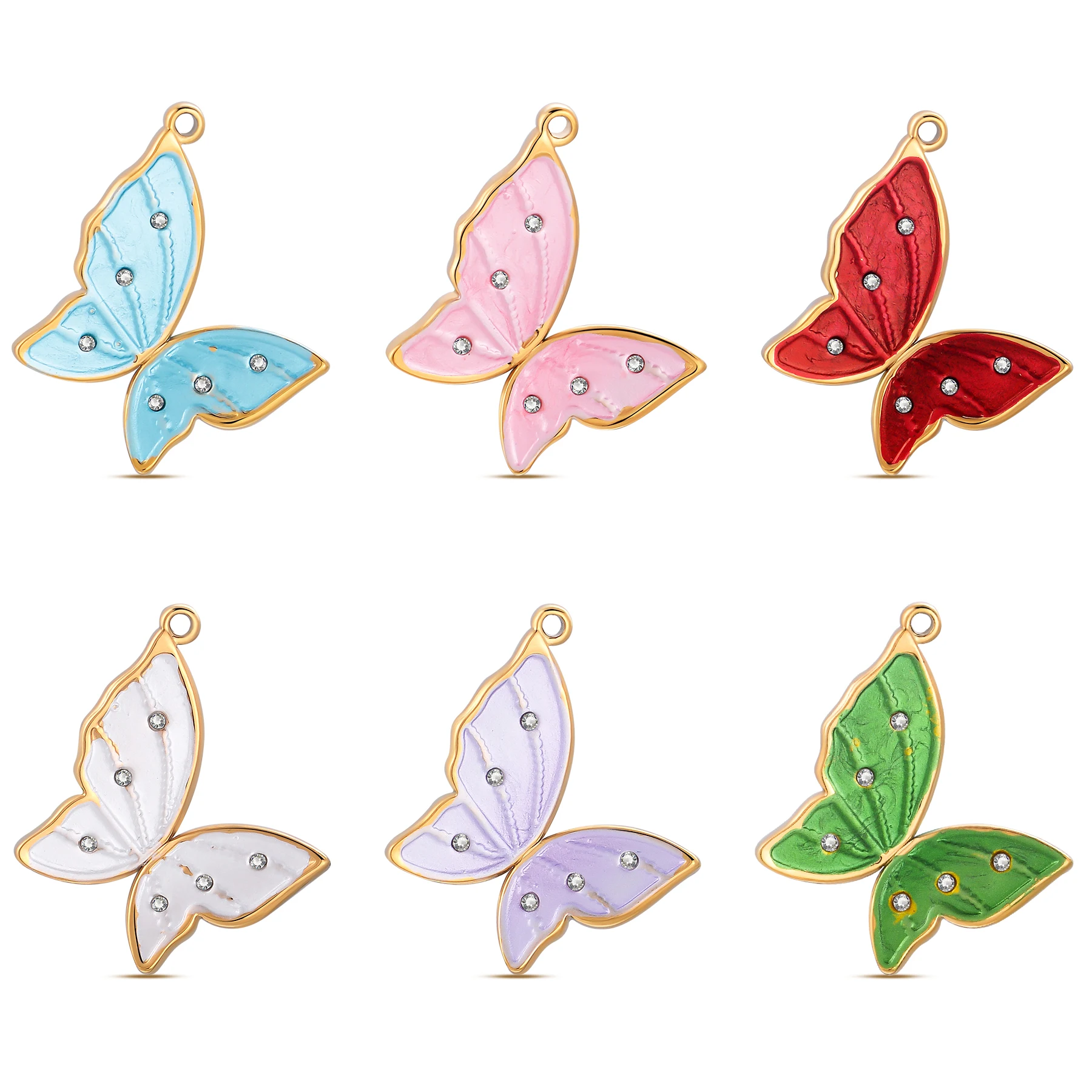 

4Pcs/lot Colorful Rhinestone Butterfly Charms Stainless Steel Pendant DIY Bracelet Necklace Earrings Jewelry Making