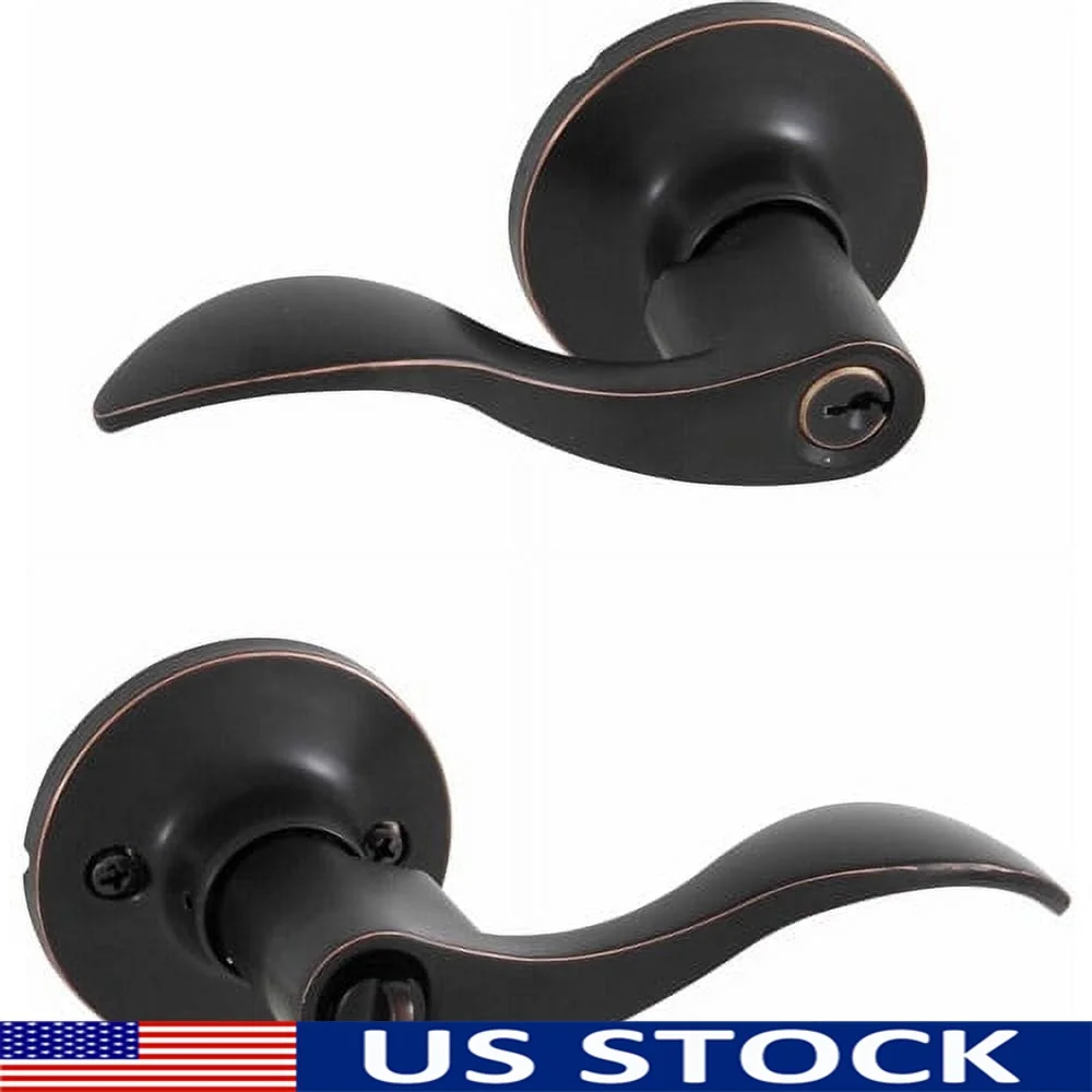 

Locking Door Lever Handle Rubbed Bronze Adjustable Latch Backset Mounting Hardware Keys Grade-3 Residential Security Interior