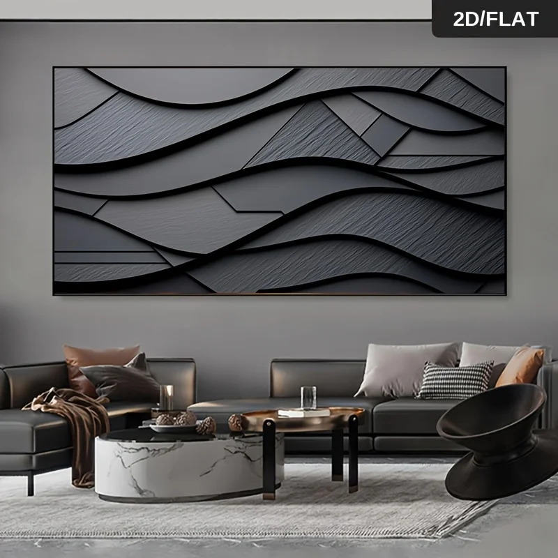 2D/Flat 1pc Modern Abstract Black Texture Canvas Wall Art- Frameless Minimalist Contemporary Prints