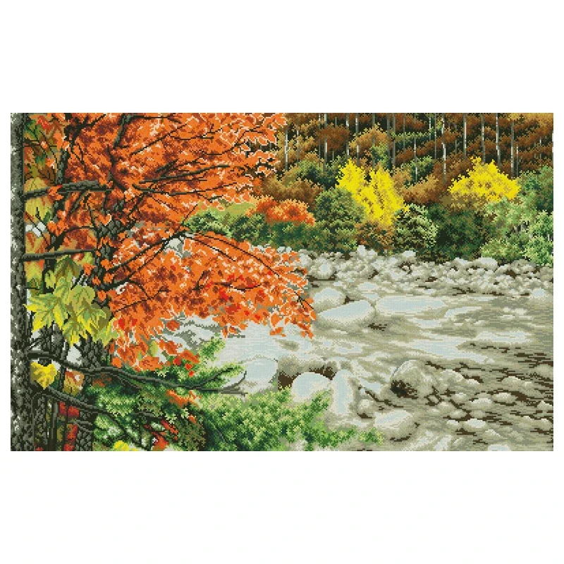 

Maple by the River, Amishop Counted Cross Stitch Kit, Forest Tree, Autumn Leaves, Needlework, Embroidery DIY, STC-DOME-101001