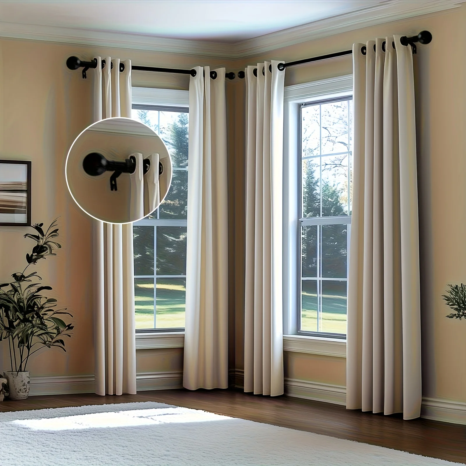Adjustable Black Curtain Rod Set – 1 or 2 pcs, Extra-Long Double-Layer Rod for Living Room, Bedroom & Bathroom; Includes Mountin view 4