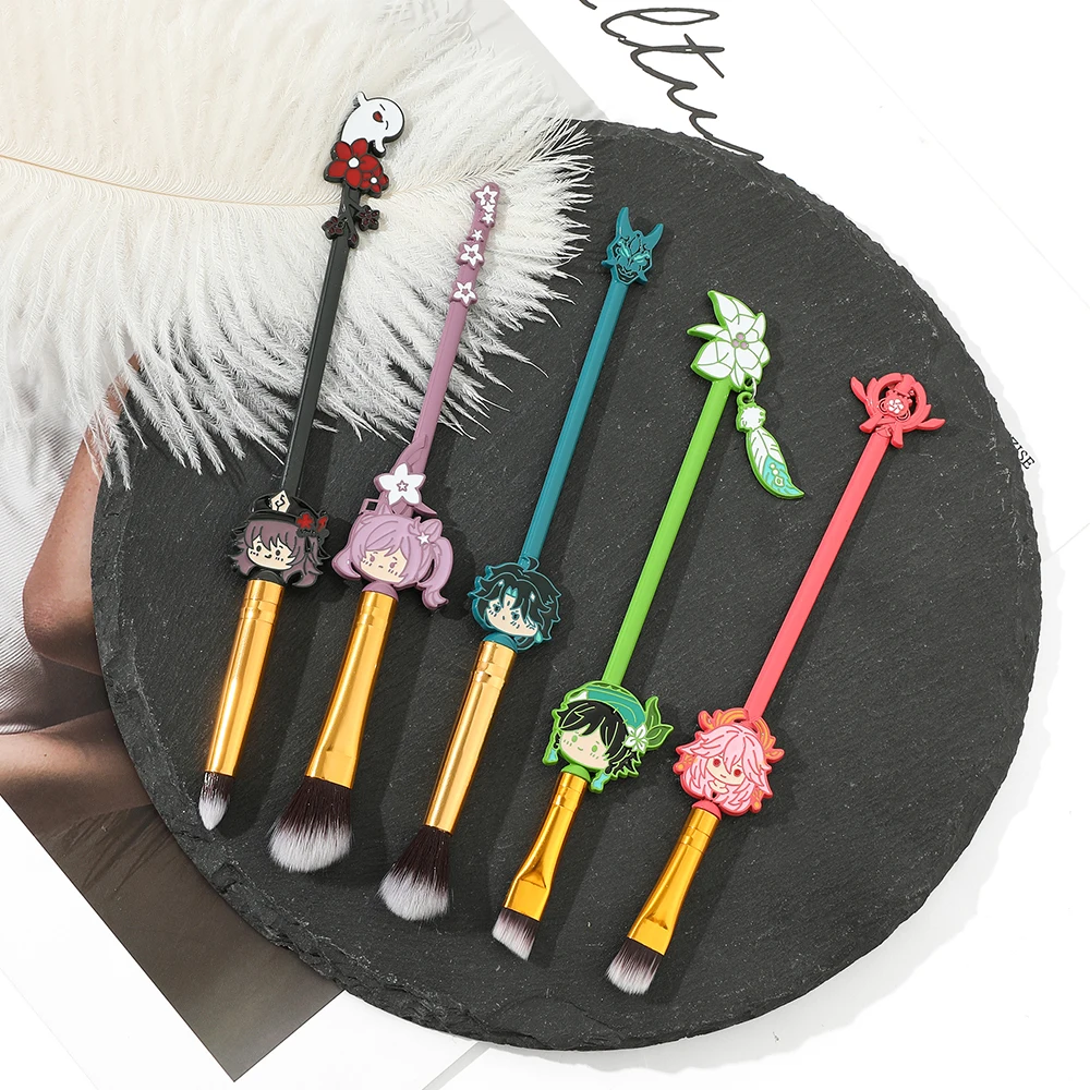 Anime Genshin Impact 5Pcs Makeup Brushes Set Cosmetics Foundation Eyeshadow Blush Powder Eyebrow Highlighter Brush Beauty Tool