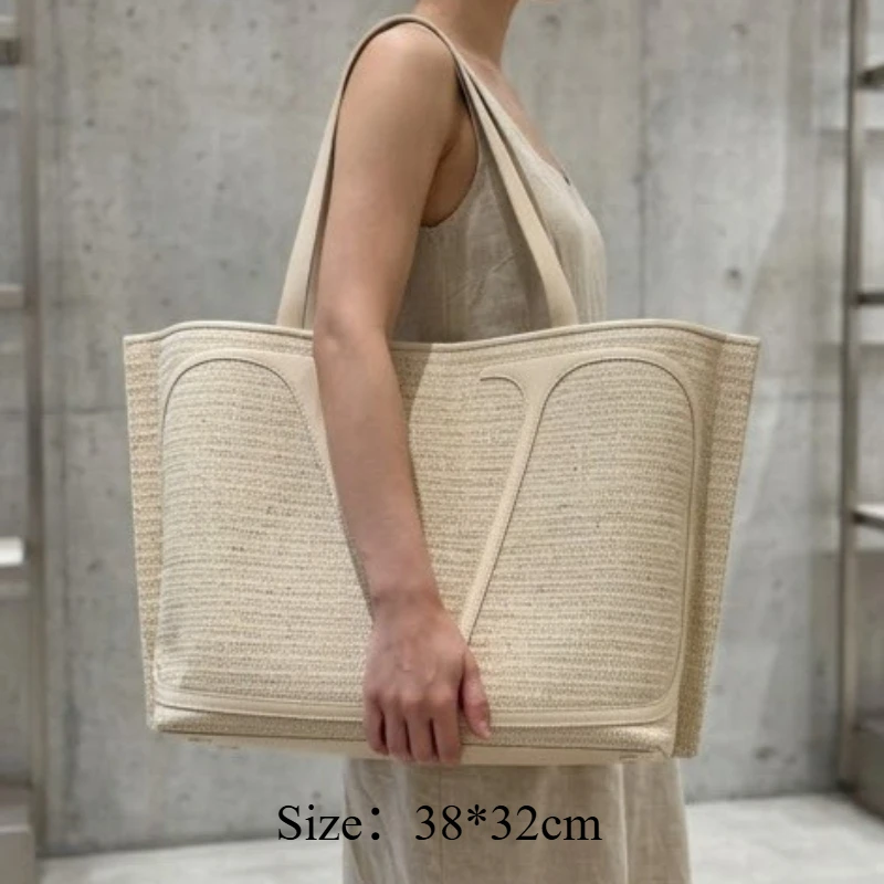 2026 New Women Simple Elegant Large Capacity Woven Beach Bag Purse Hollow Straw Shoulder Tote Vacation Fashion Handbag Tote Bag