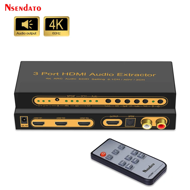 4K HDMI Swith Splitter 3x1 Toslink SPDIF 5.1 Digital 2CH R/L Analog HDMI Audio Extractor Support MHL ARC EDID Set For PS4 TV Box