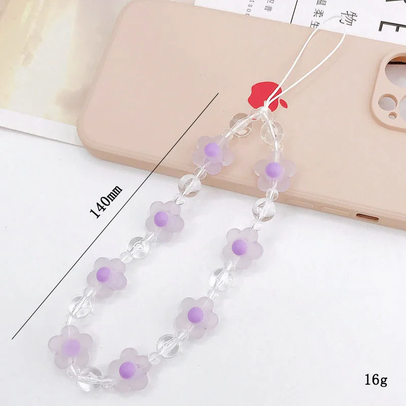 Fashion Acrylic Cartoon Flower Beaded Mobile Phone Chain Women Girls Sweet Phone Lanyard Anti Lost Telephone Chain Jewelry