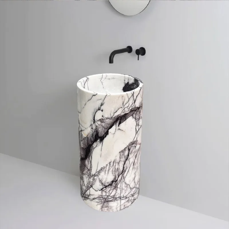 

Marble fragrant snow plum column basin integrated modern simple basin cylindrical yang whole stone carving cylindrical basin