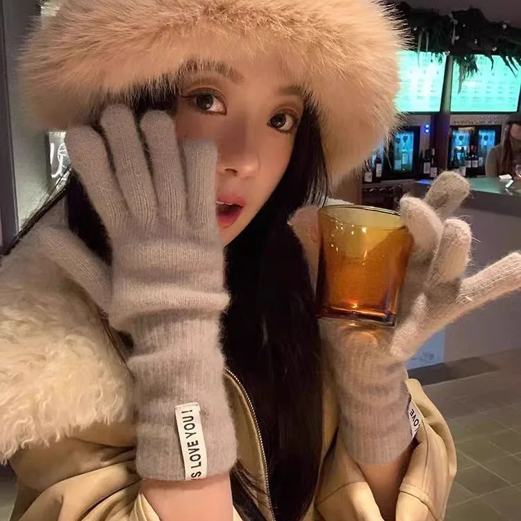 قفازات شتوية دافئة للبالغين، شاشة لمس ممتدة لتسرب الأصابع، قفازات غزل محبوكة، قفازات نسائية مخملية مضادة للبرد في الهواء الطلق #2