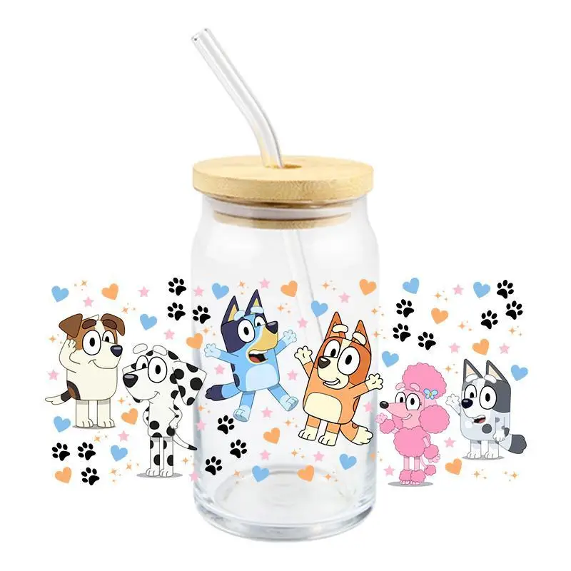 

Новая прозрачная наклейка с кристаллами синего цвета, милый мультяшный узор, стекло 16 унций, водонепроницаемые и устойчивые к царапинам наклейки, украшения