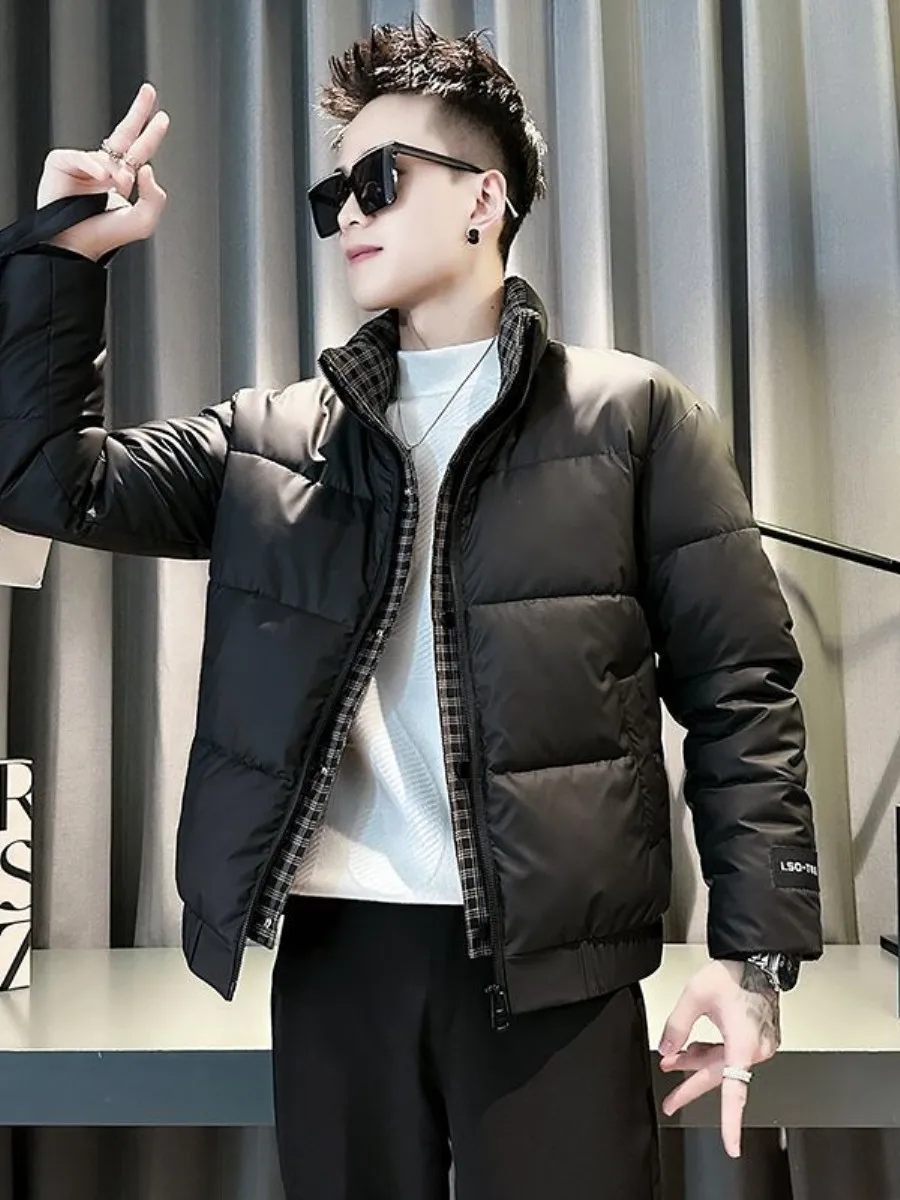 

Men's Winter Puffer Cotton Jaet Slim Fit Casual Plaid Design European Sle Outdoor Indoor Faionable Urban Coat