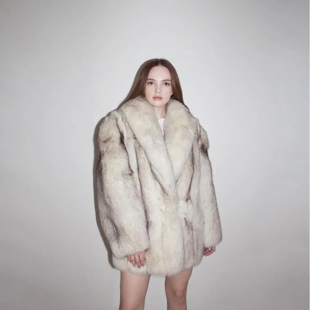 2024 New Winter Women Real Fox Fur Coat Lady Fashion Luxury Short Thick Warm Lapel Fox Fur Jacket Overcoat