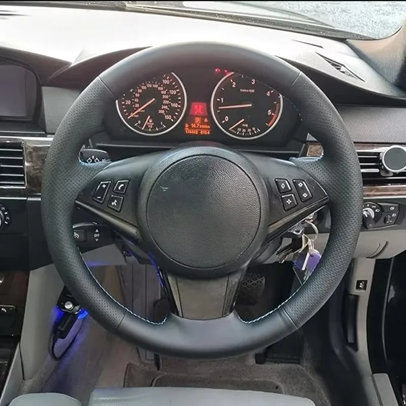 

DIY Car Steering Wheel Cover Microfiber Leather For BMW E60 E61 Touring 530d M sport 545i 550i Steering-Wheel Cover Accessorie