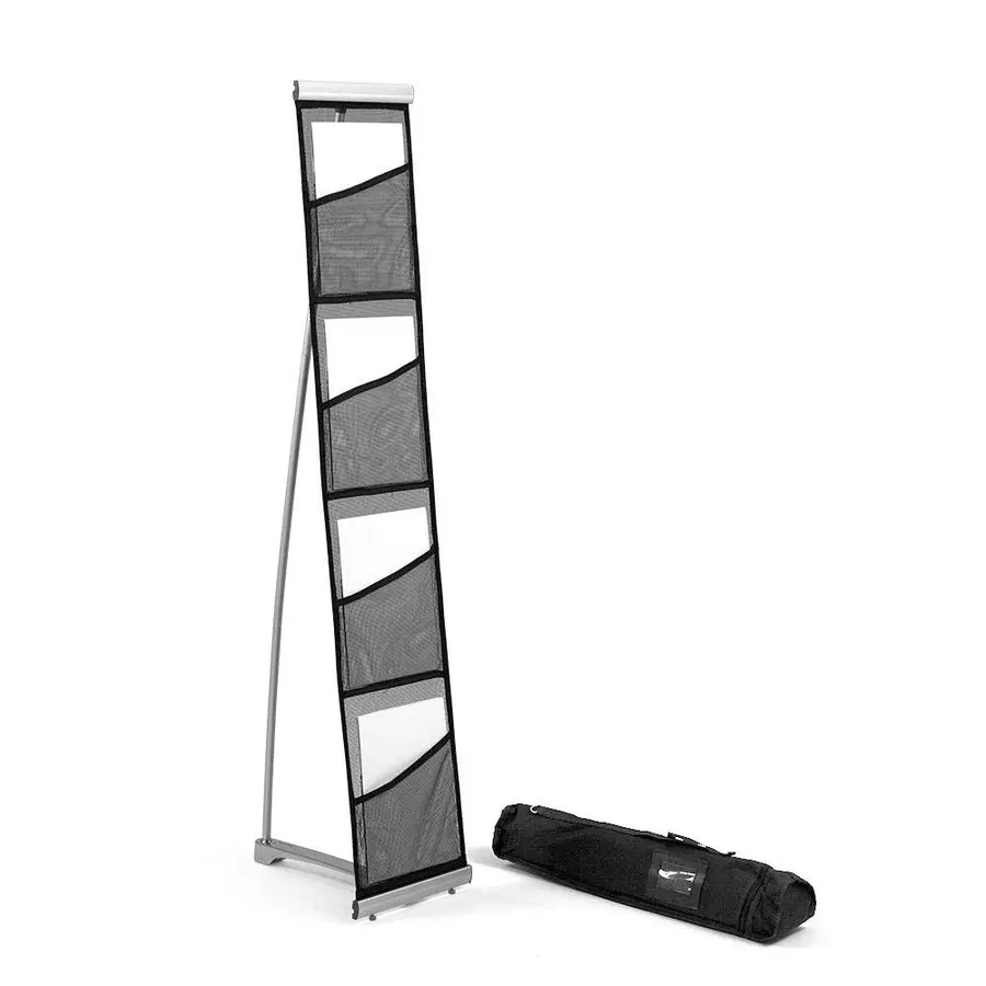 Mesh Brochure Holder 0.9ft x 4.6ft Portable Literature Stand with 4 Pockets amp Carrying Bag, Collapsible Literature Rack For Bu