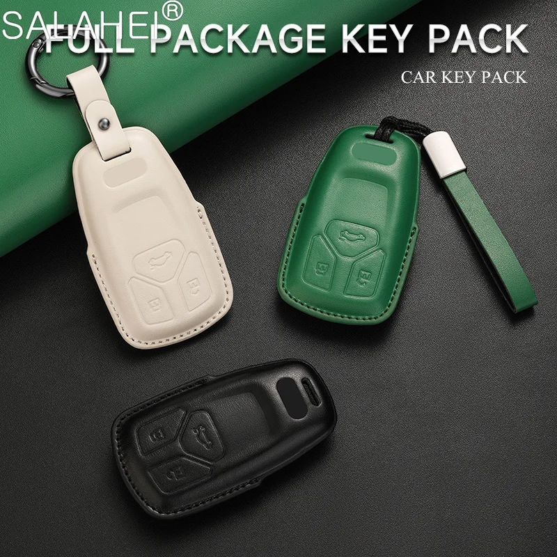 Car Key Case Cover Leather Protective Shell For Audi A3 A4 A5 A6 A7 A8 Q3 Q5 Q7 Q8 Flip Smart Remote Key Holder Keychain Pendant