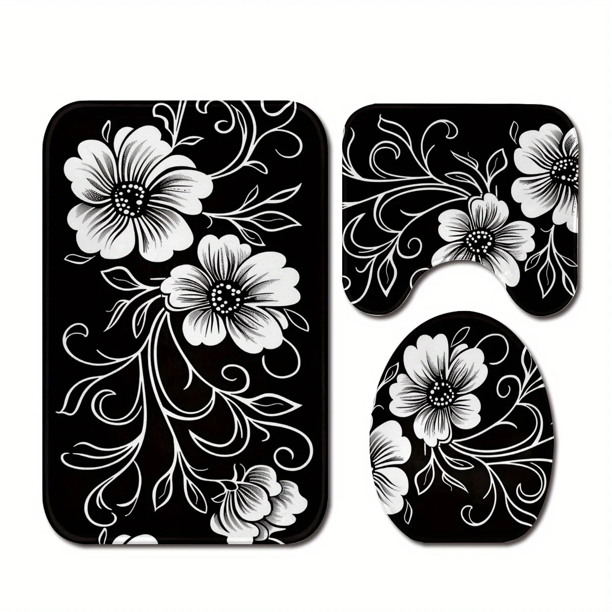 

Набор из 3 предметов с цветочным принтом, полиэфирная ткань, можно стирать в машине, U-образный коврик, нескользящий коврик, чехол на сиденье унитаза.