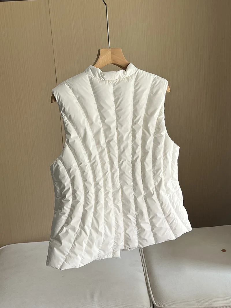 Herbst Winter V-ausschnitt Weiße Ente Unten Ärmellose Weste Weibliche Warme Spitze Up Stepp Weste Mantel Gestrickte Spleißen Unten Weste Frauen