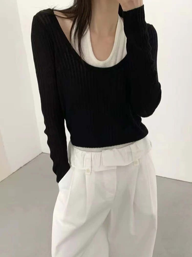 

Women's Sweet Soft Knitted Two-Piece Set Neck Hanging Casual Slimming Layering Top Spring 2026 New Style Comfortable Fit Long...