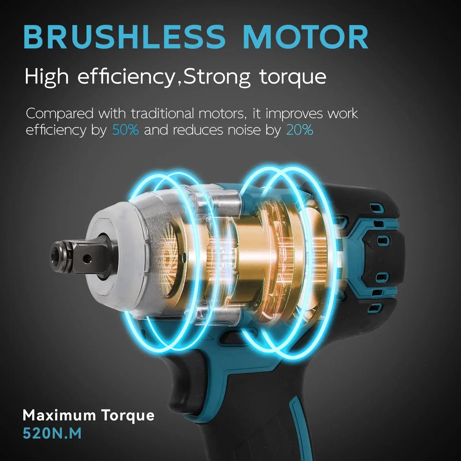 520N.m Brushless Electric Impact Wrench Cordless Electric Wrench Hand Drill Socket Power Tool For Makita 18V Battery Pin