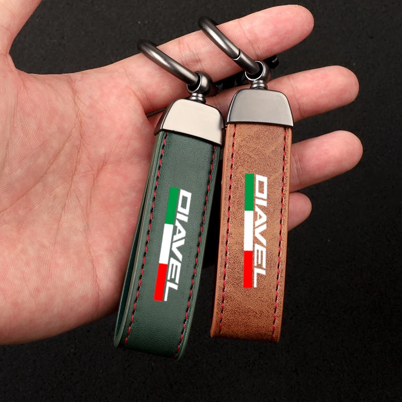 Premium material leather motorcycle key ring chain for Ducati X Diavel S 1260 Motorcycle   Accessories WITH LOGO