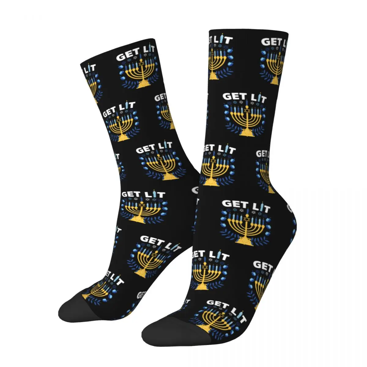 

Winter Warm Colorful Men's Women's Get Lit Hanukkah Socks Non-slip Soccer Socks