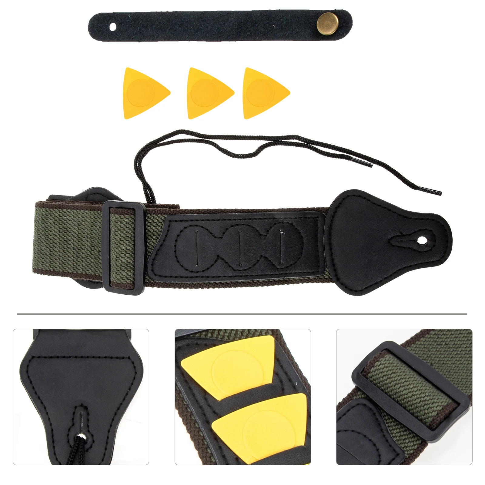 

1 set 1 Set Cotton Strap With Guitar Picks Durable Adjustable Folk Guitar Belt Decorative For All Guitars Instrument Accessory