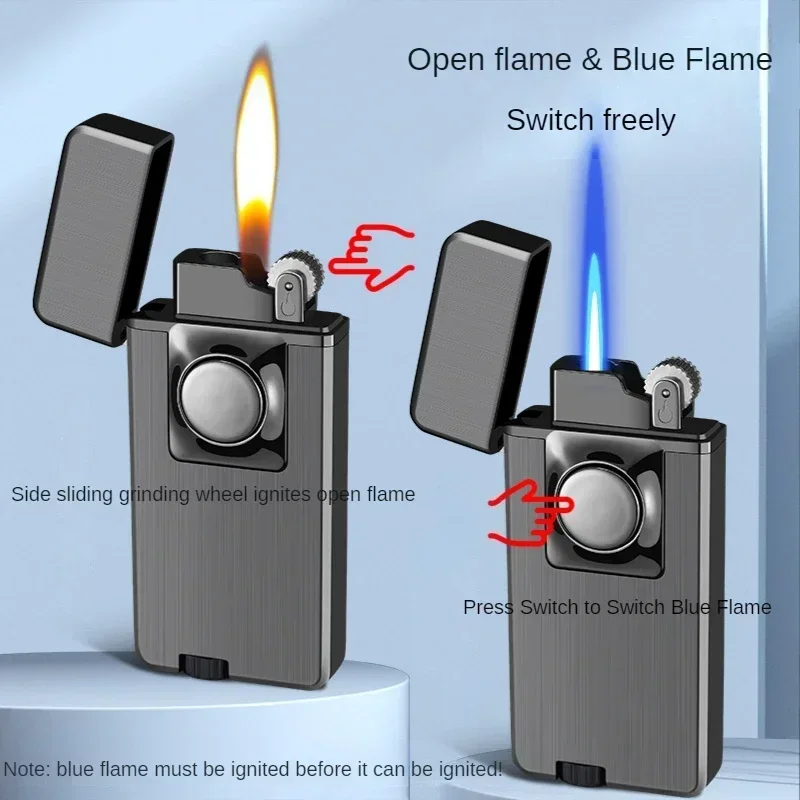 Metal Double Flame Lighter Windproof Cigarette Lighter For Men Butane Gas Lighters Smoking Accessories Grinding Wheel Fire Torch