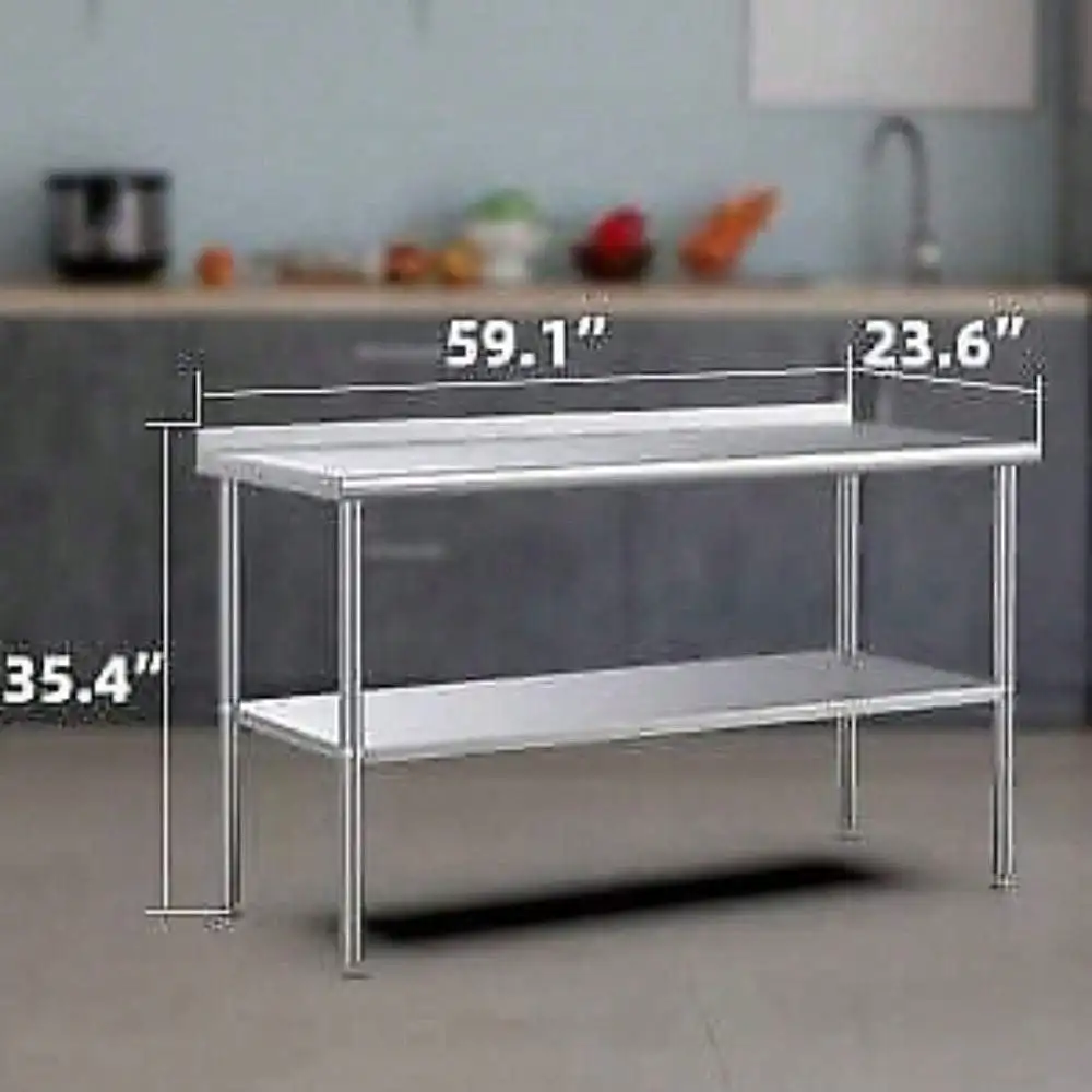 Mesa de aço inoxidável resistente de 60 '' x 24 '' para preparação e trabalho com backsplash novo