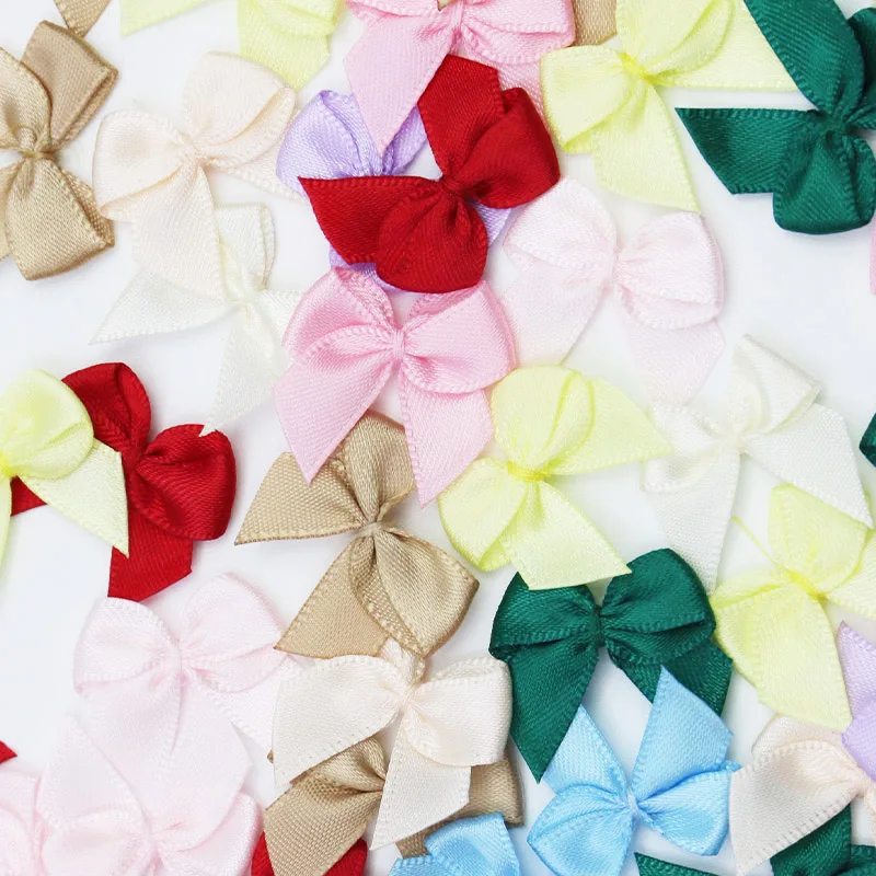 (50 Pcs) Colorful Ribbon Bows 2.5x2.5cm Small Size Polyester Satin Bow Flower Craft DIY Hair Accessories