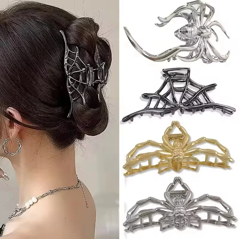 

Dowell Metal Gothic Style Halloween Black Spider Hair Claw Clips with Pearl Charm Design Strong Hold Hair Accessories