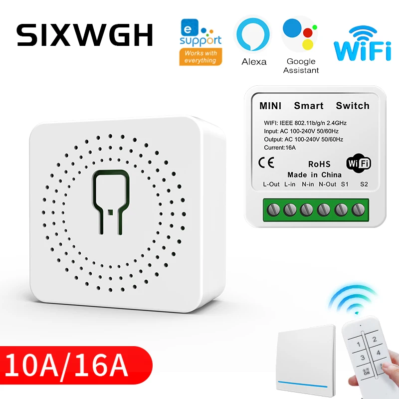 

Комплект умных выключателей eWeLink WiFi 2.4G с беспроводным настенным выключателем, голосовым управлением Alexa и Google, дистанционным управлением через приложение, таймером обратного отсчета, 10А/16А