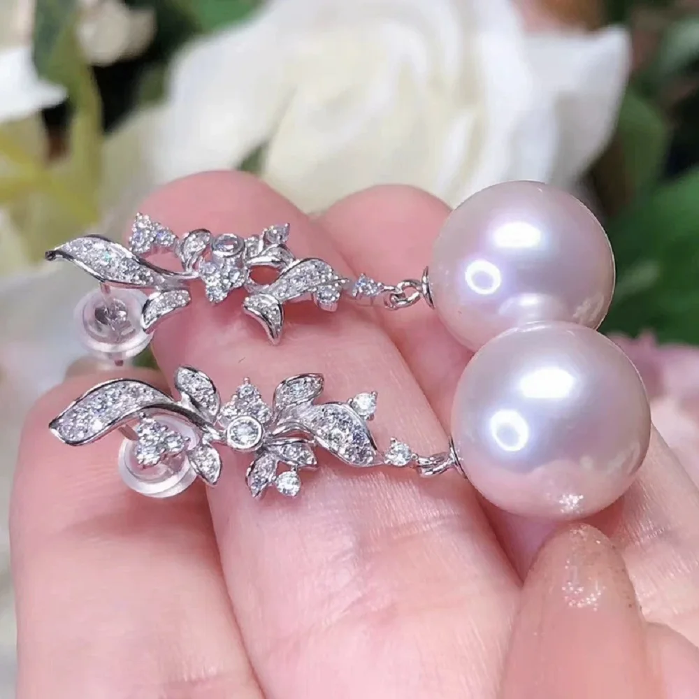 Fresh and fashionable pearl earrings AAAA10-11mm 11-12mm 12-13mm natural South Sea white pearl earrings 925s