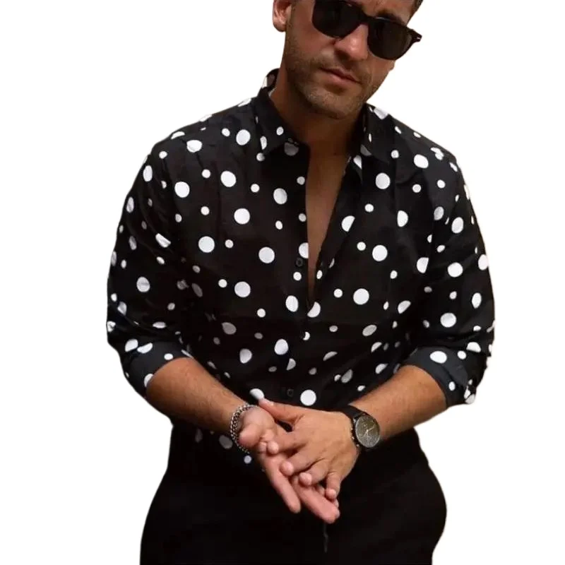 

2024 New men's long sleeved polka dot shirt for foreign trade, casual cardigan, seasonal shirt