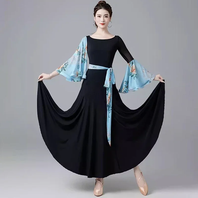 

Women's Ballroom dress 2024 New Professional Waltz Interdance Dress Horn Sleeve Ballroom Dance Practice Dress