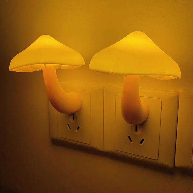 Bedroom Led Night Light Mushroom Wall Automatic Sensor Lamp Warm White Light-control Sensor Bedroom Light Home Decoration