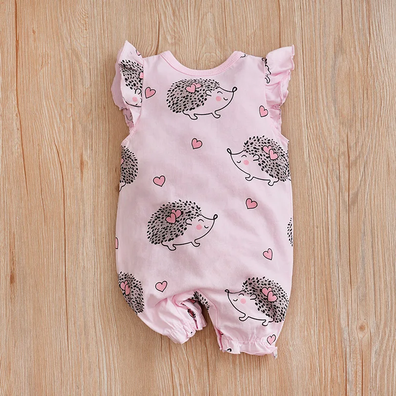 0-18 Baby Bodysuit Cute Cartoon Hedgehog Printed Cotton Comfortable And Soft Boys And Girls Summer Sleeveless Newborn Clothes