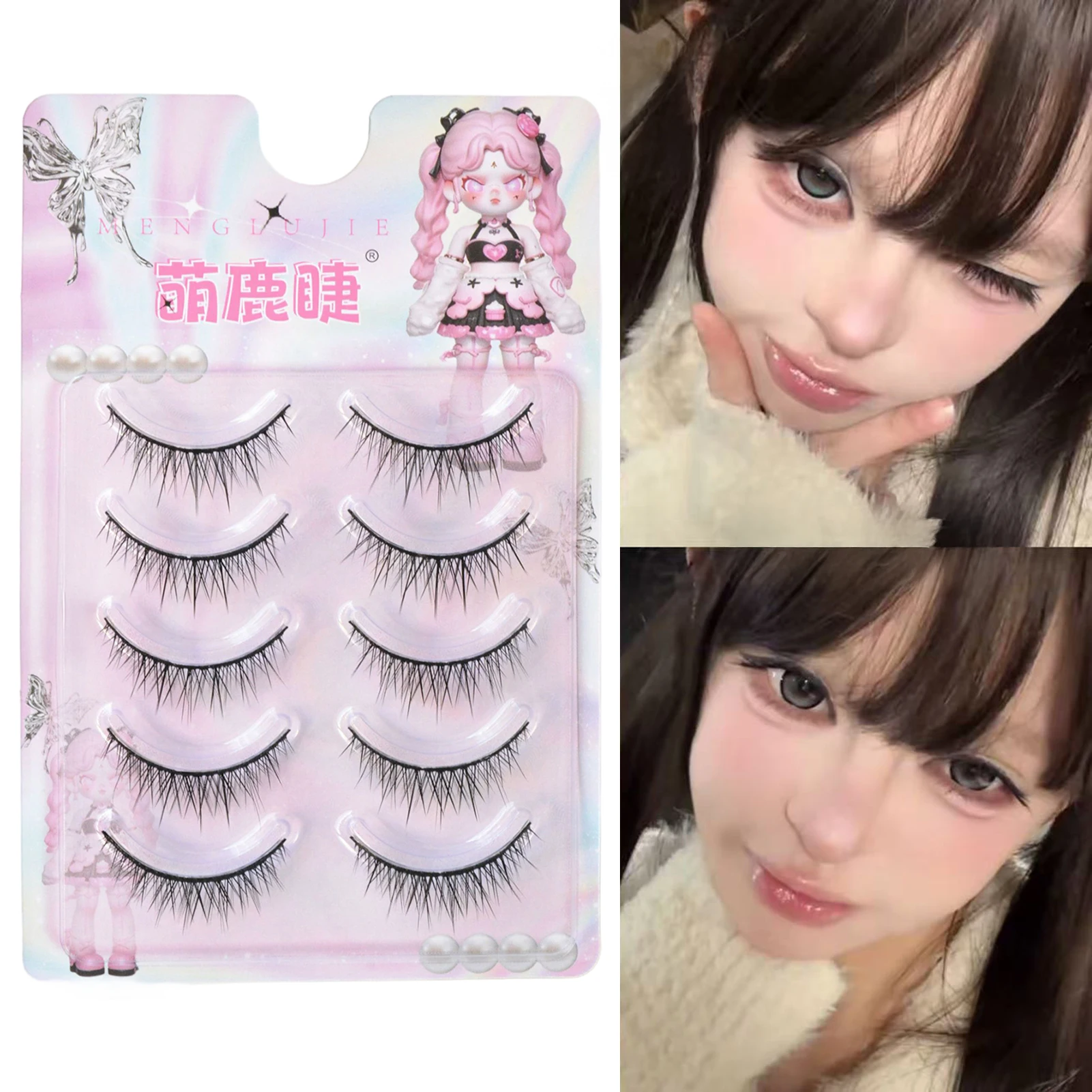 5 Paar falsche Wimpern für Cosplay, Wispy-Wimpernverlängerung, vergrößern Sie Ihre Augen mit hartem Band, natürliches Make-up, Party, Alltag, koreanischer Stil