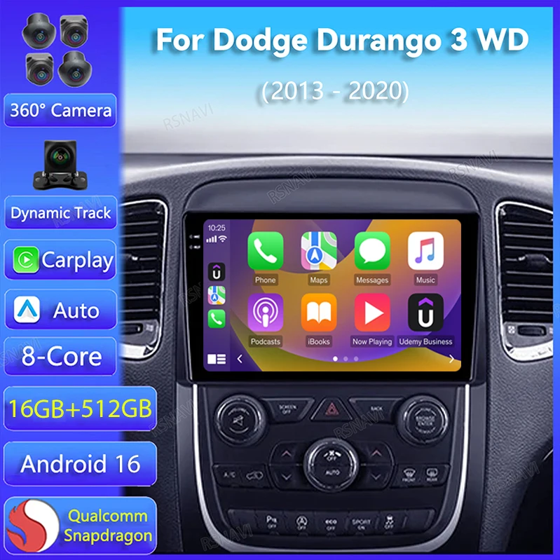 Radio para Auto con Android 16 y Carplay para Dodge Durango 3 WD 2013 2014 2015 - 2020, Navegación, DSP, WIFI+4G, BT, Reproductor de DVD y Video Estéreo