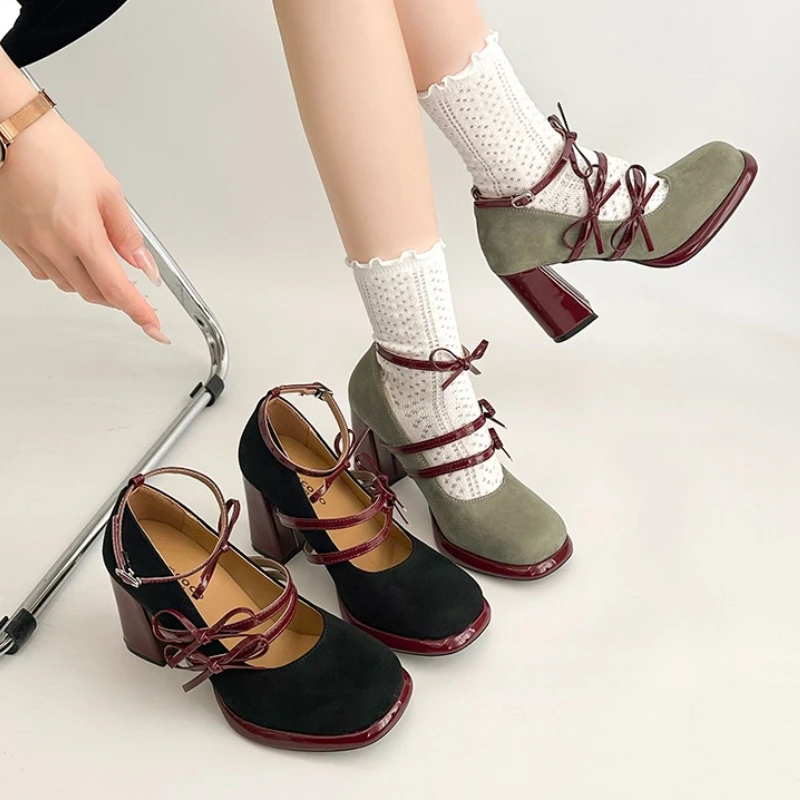 

Дизайнерские новые весенние женские туфли Мэри Джейн на толстом каблуке, туфли Мэри Джейн с пряжкой и ремешком-бабочкой, женские элегантные вечерние модельные туфли-лодочки