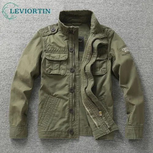 Chaquetas de camuflaje militar de otoño para hombre, chaquetas de trabajo informales con múltiples bolsillos de algodón pesado y cuello levantado para exteriores, chaquetas para hombre