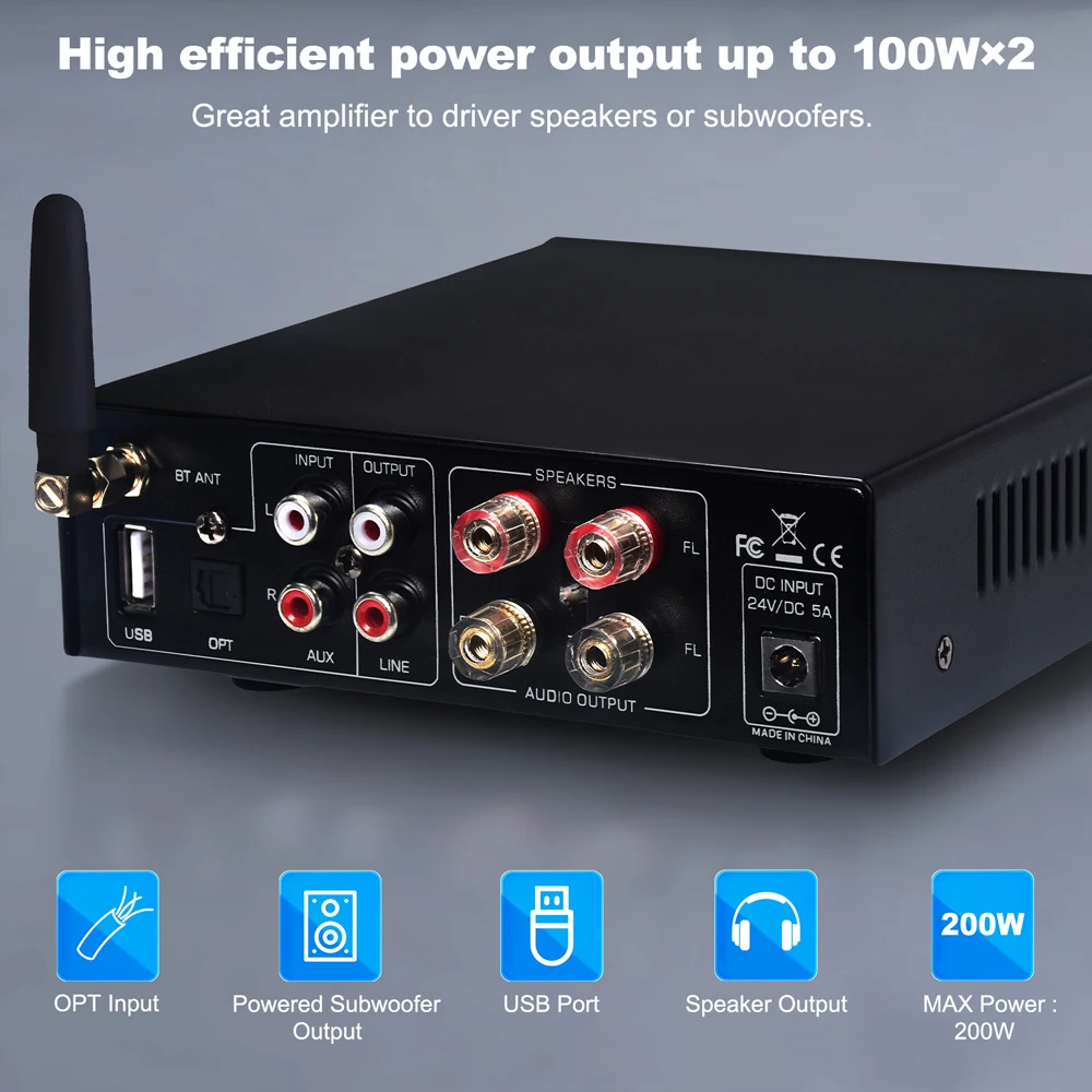 Woopker Soundverstärker AK-3116 Audiophile Digitaler Leistungsverstärker 2PCS TPA3116 Chip Bluetooth5.3 Kanal 2.0 Max. Leistung 100W×2