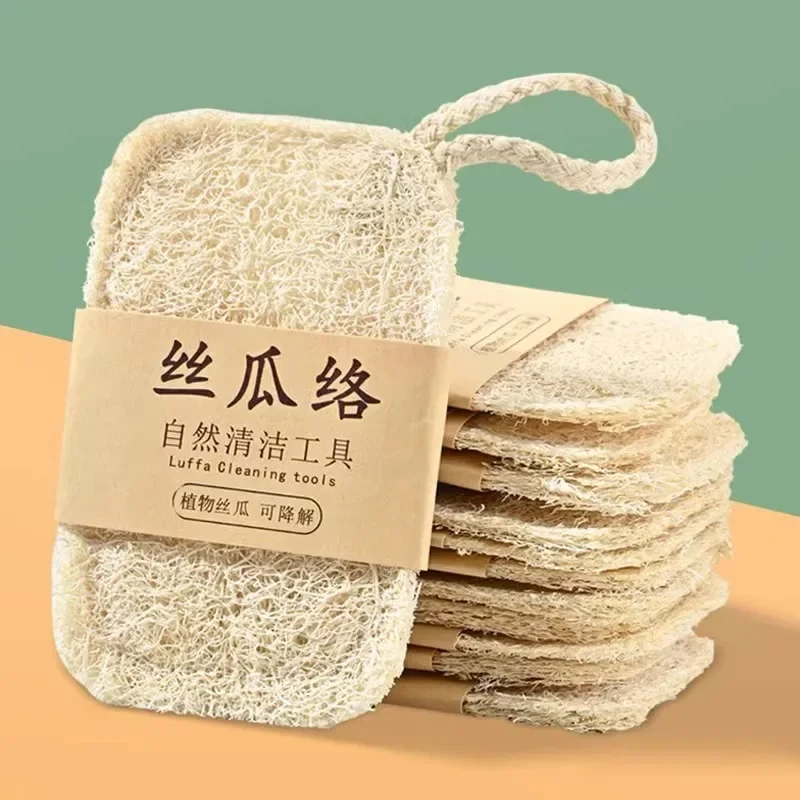 2026 Hot 10PCS Loofah Dish Towel Does Not Hurt The Pan Sponge, Oil Stain Removing Cloth, Silk Gourd Pulp Pan Brush