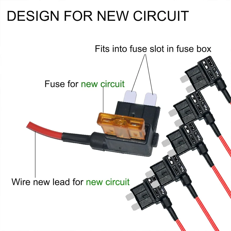 Upgraded Standard Blade Fuse Tap, 12V Add-a-Circuit Fuse TAP Adapter, Inline Fuse Holder with 5 Amp Standard Blade Fuse