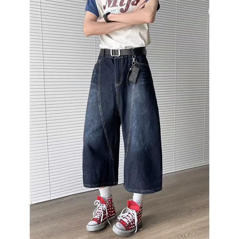 

Letter Embroidery Scimitar Pants Men Summer New American Retro Loose Casual Wide Leg Shorts