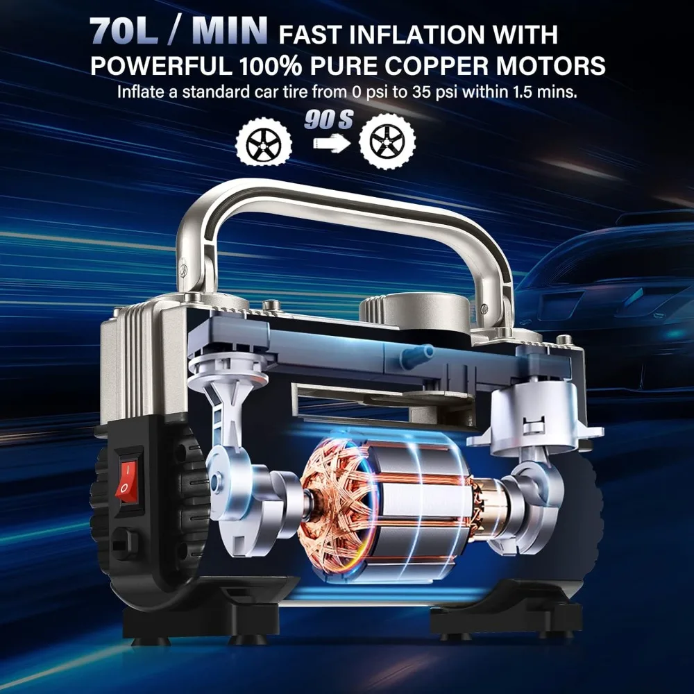 

Silver Tire Inflator Heavy Duty Double Cylinders with Portable Bag- Car Accessories， for Car, Truck, SUV Tires, Dinghy, Air Bed