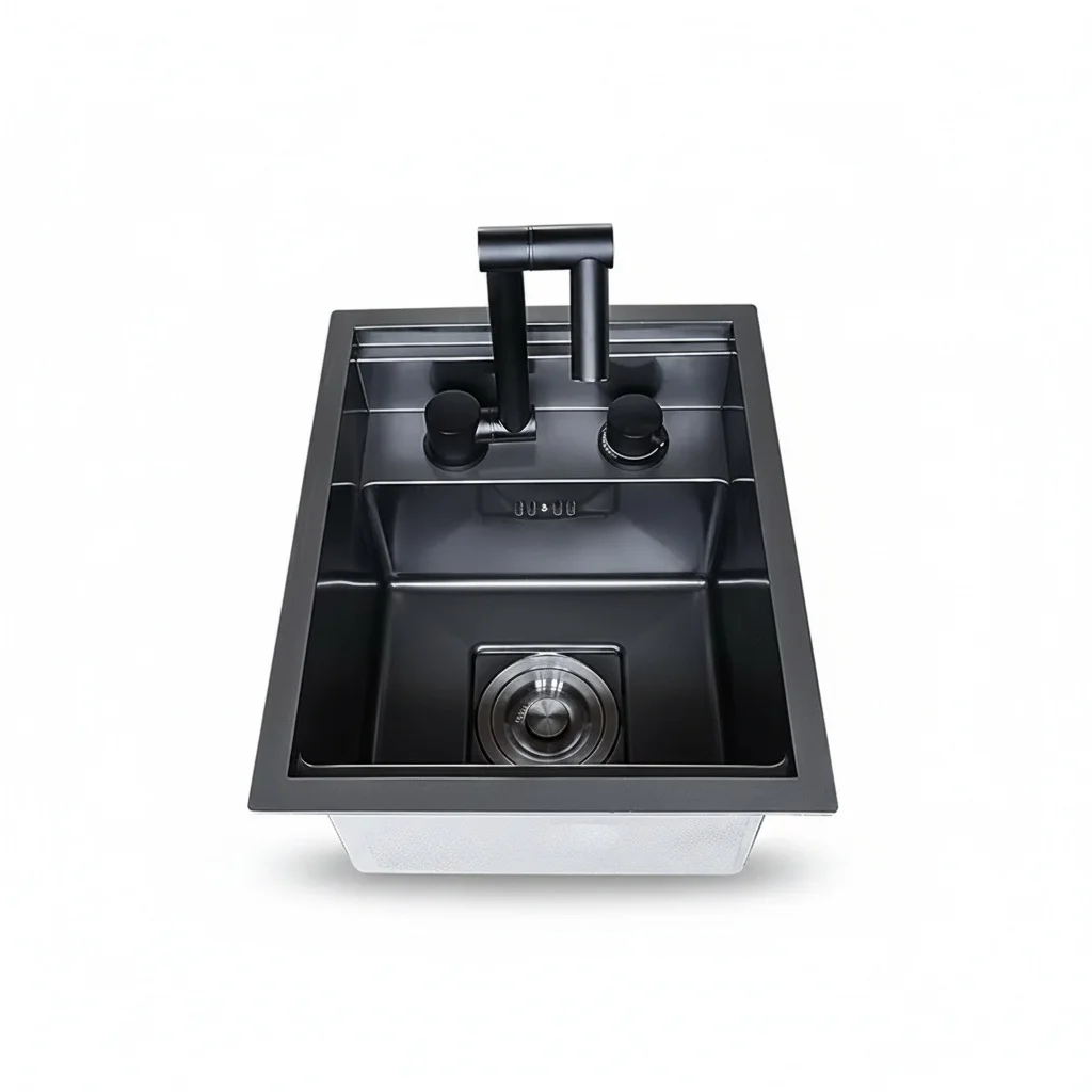 

RV Sink Stainless Steel 320x430x230mm Hand Basin, Black Single Sink for RV Caravan Trailer Marine Motorhome Camper Van