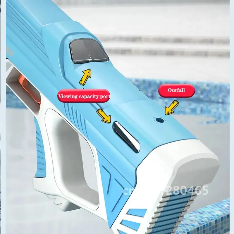 Pistola per stoccaggio dell'acqua automatica completamente elettrica da 43 cm, giocattoli portatili per bambini, spiaggia estiva, combattimento all'aperto, giocattoli fantasy per ragazzi, gioco per bambini