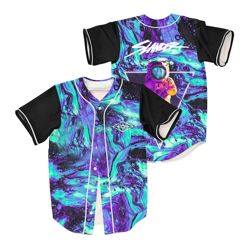 

Slander Spaceman Trippy Rave Baseball Jersey V-Neck Short Sleeve Button-up Shirts Women Men Outdoor Streetwear Tops