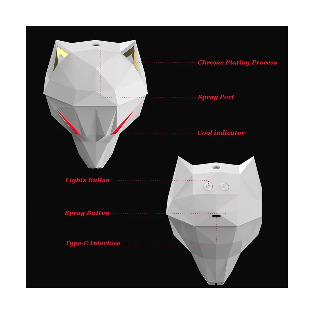 الذئب على شكل المرطب لغرفة النوم ، المرطب التفتيت بالموجات فوق الصوتية ، الضباب البارد ، ألعاب سطح المكتب ، B ، 650 مللي