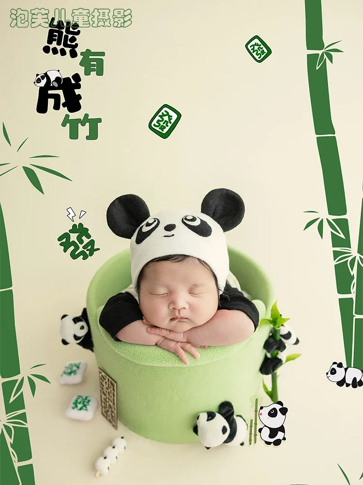 

Panda Baby Photography Newborn Theme Photography Props Childrens Clothing 100 Days Old Full Term Baby yeni 신생아사진